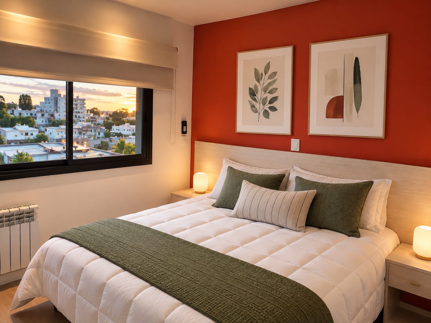 Dormitorio LEVEL Exclusive con pared terracota y cama matrimonial
